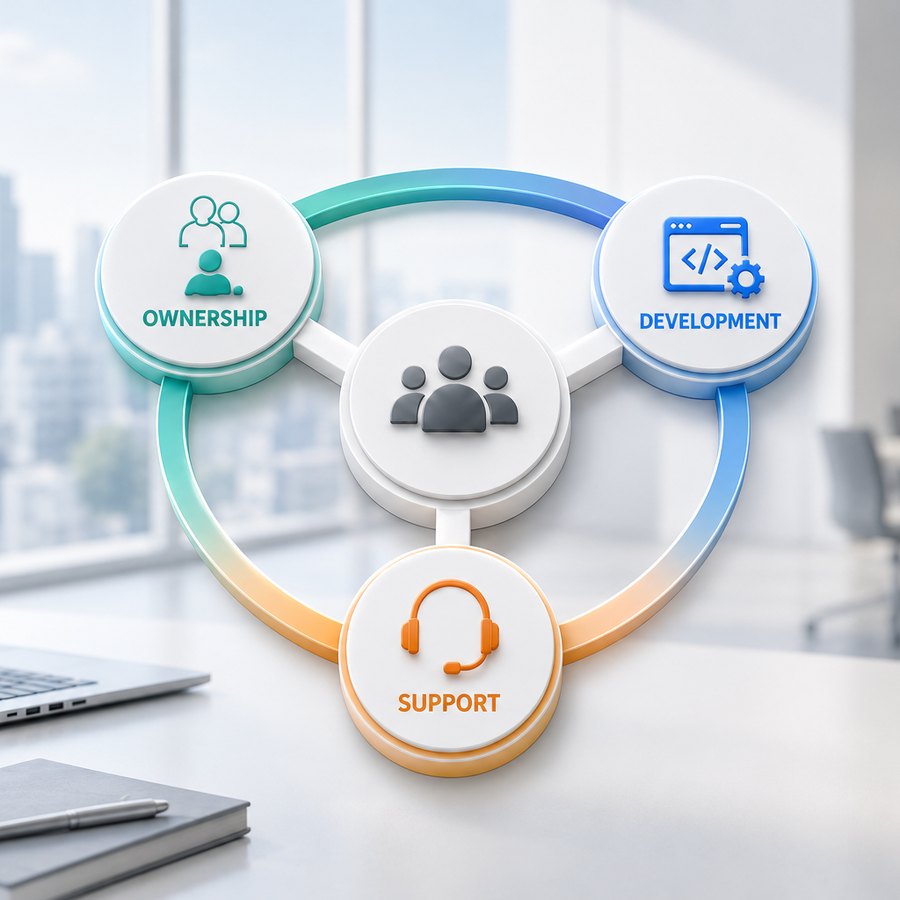 Ownership, development and support linked in a cycle
